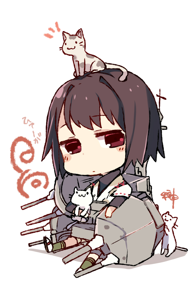 1girl brown_hair chibi hyuuga_(kantai_collection) kantai_collection personification red_eyes seed_teitoku short_hair