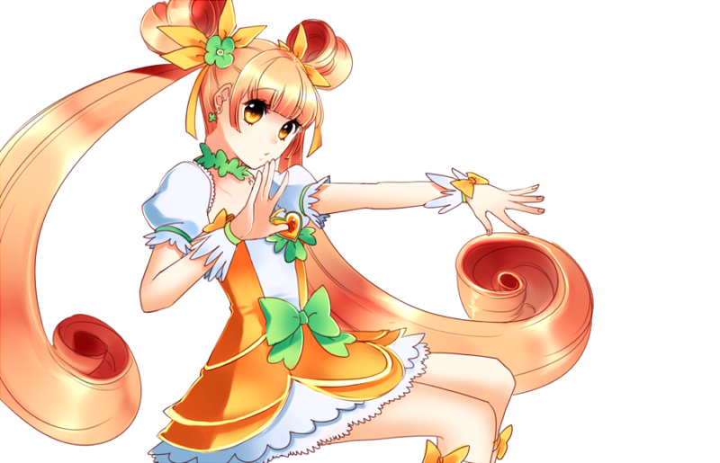 1girl cure_rosetta dokidoki!_precure orange_eyes orange_hair outstretched_arm outstretched_hand precure senet17 simple_background solo twintails white_background yotsuba_alice
