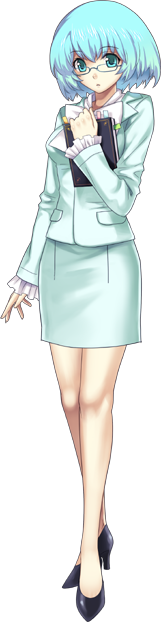 :o alternate_costume blazer blue_eyes blue_hair book bookmark cross_edge frills glasses gust high_heels mana_khemia mana_khemia_2 miniskirt nakamura_tatsunori official_art open_mouth shoes short_hair skirt solo standing teacher transparent_background wuim