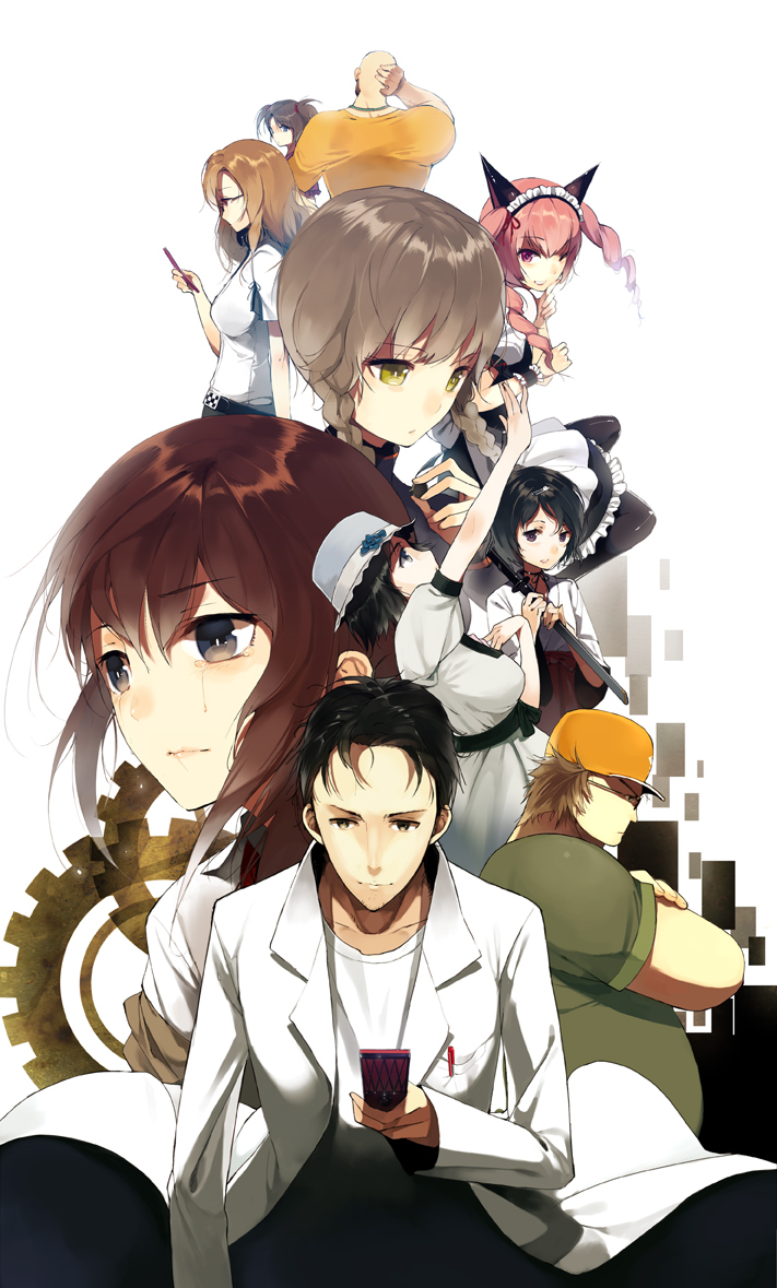 animal_ears bad_id cat_ears cellphone faris_nyannyan faris_nyanyan hat kiryuu_moeka makise_kurisu okabe_rintarou onomaru phone sasamori_tomoe shiina_mayuri steins;gate tears urushibara_luka urushibara_ruka