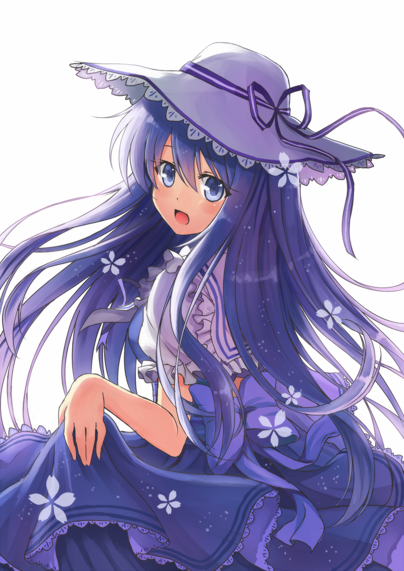 blue_eyes bow dress hat lolita_fashion long_hair original purple purple_hair ribbon skirt_hold smile terras