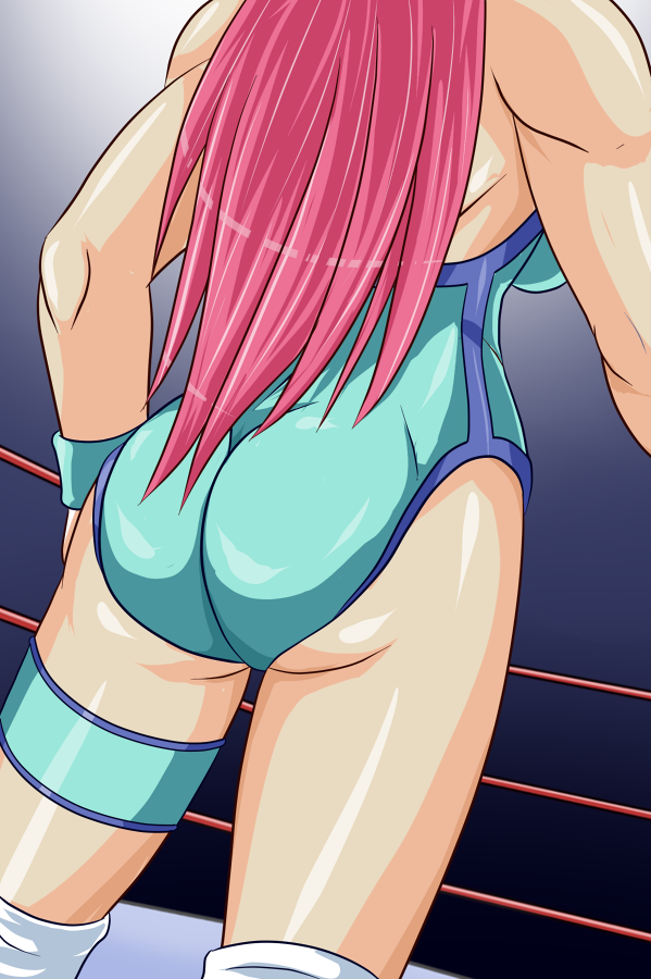 1girl ass back breasts head_out_of_frame knee_pads leotard long_hair mighty_yukiko pink_hair smile solo taroimo_(00120014) wrestle_angels wrestle_angels_survivor wrestling_outfit wrestling_ring wristband