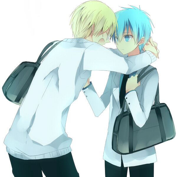 blue_eyes blue_hair holding_bag jacket kise_ryouta kuroko_tetsuya open_mouth pixiv white_background