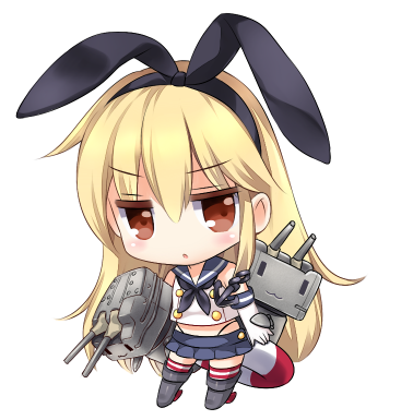 1girl :3 anchor blonde_hair chibi elbow_gloves gloves hair_ornament hair_ribbon hairband innertube kantai_collection long_hair lowres machinery midriff open_mouth personification red_eyes rei_(rei's_room) rensouhou-chan ribbon sailor_dress shimakaze_(kantai_collection) solo striped striped_legwear thighhighs