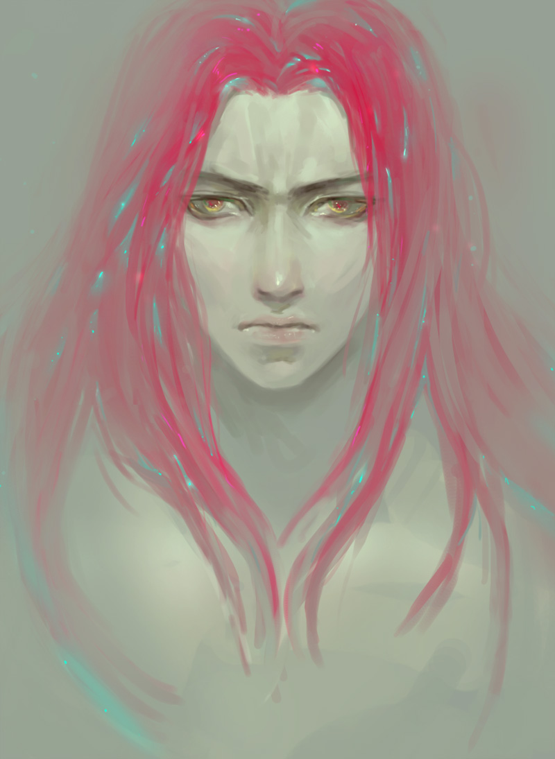 1boy changye diavolo jojo_no_kimyou_na_bouken long_hair pink_hair realistic red_eyes solo