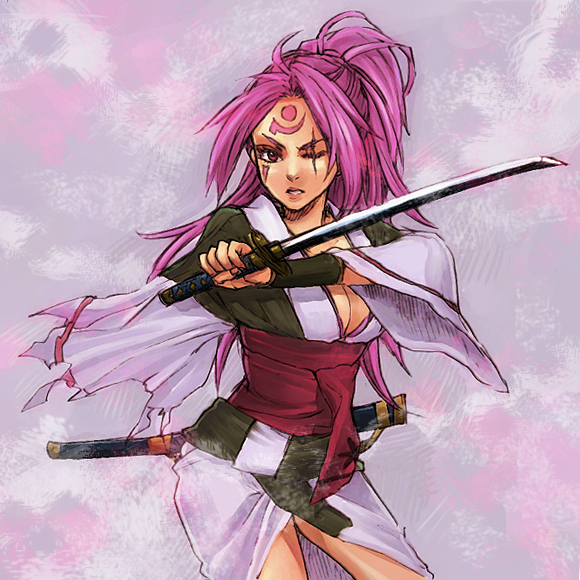 baiken guilty_gear katana pink_hair scar sword weapon yhy03113