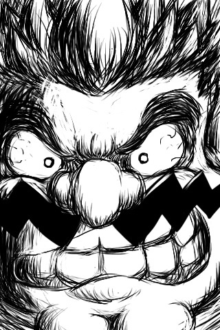 1boy artist_request chin clenched_teeth facial_hair greyscale lowres male monochrome mustache nintendo parted_lips solo tagme teeth wario warioware