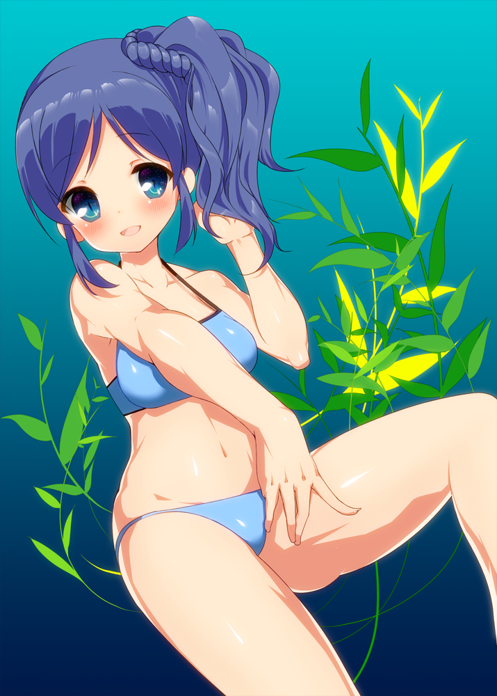 1girl aikatsu! bikini blue_eyes blue_hair kiriya_aoi kuga_eito long_hair side_ponytail solo swimsuit underwater