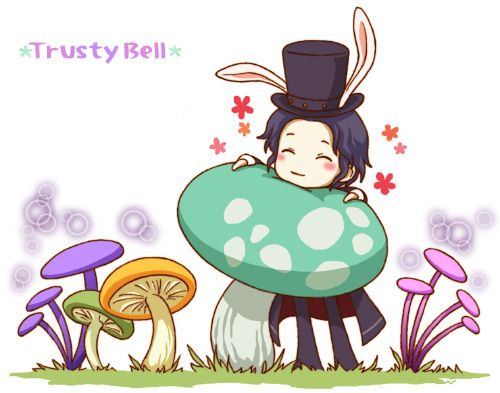 closed_eyes frederic_chopin hat lowres mushroom rabbit_ears title_drop top_hat trusty_bell
