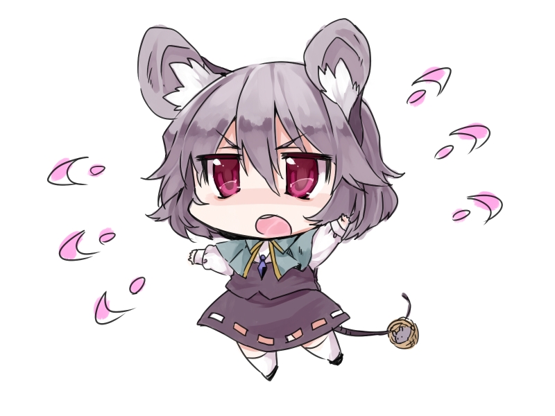 1girl animal_ears chibi grey_hair hamira-ze mouse mouse_ears nazrin short_hair simple_background solo tail touhou violet_eyes white_background