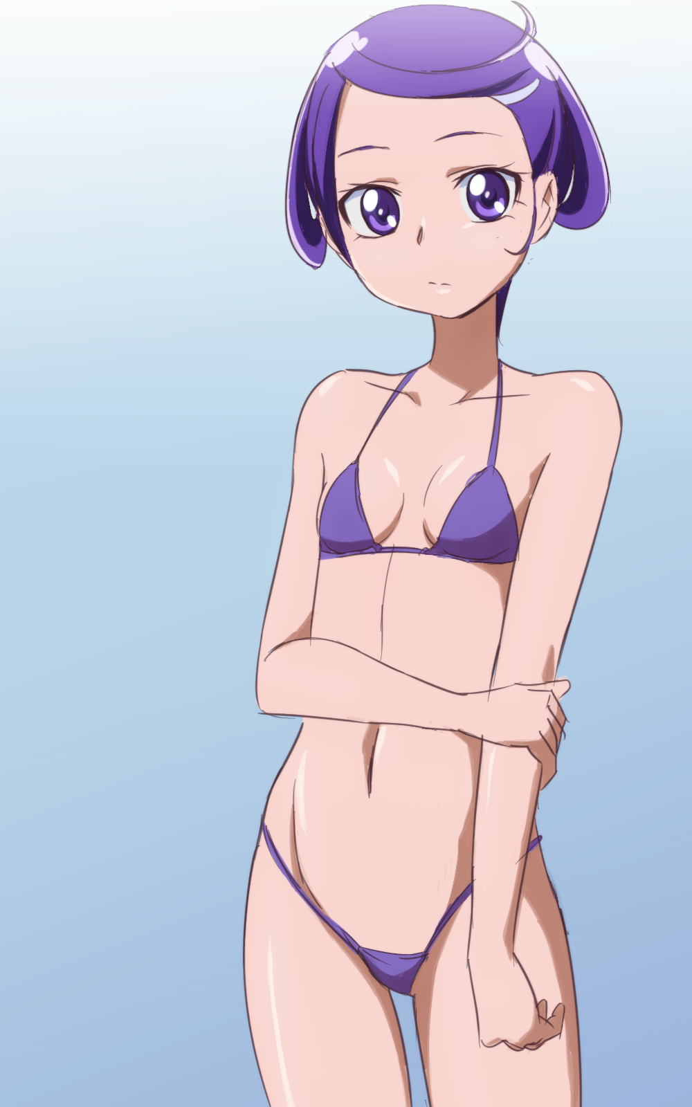 1girl bikini dokidoki!_precure highres kenzaki_makoto manji_(tenketsu) precure purple_hair short_hair swimsuit violet_eyes