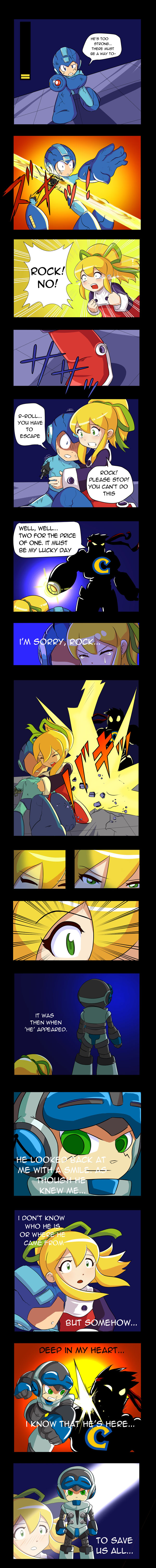 absurdres beck_(mighty_no._9) cannon capcom comic damaged deadeyemcduck english highres long_image mighty_no._9 punching rockman rockman_(character) rockman_(classic) roll ryuu_(street_fighter) tall_image tears