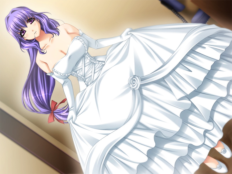 bride dutch_angle game_cg purple_hair the_ane_master violet_eyes wedding_dress