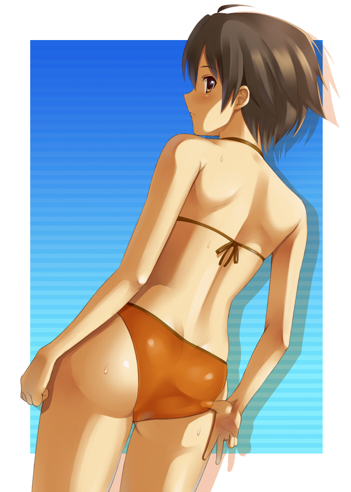 ass back bikini brown_eyes brown_hair dream_c_club from_behind kisugi_akira looking_back nao_(dream_c_club) short_hair solo swimsuit