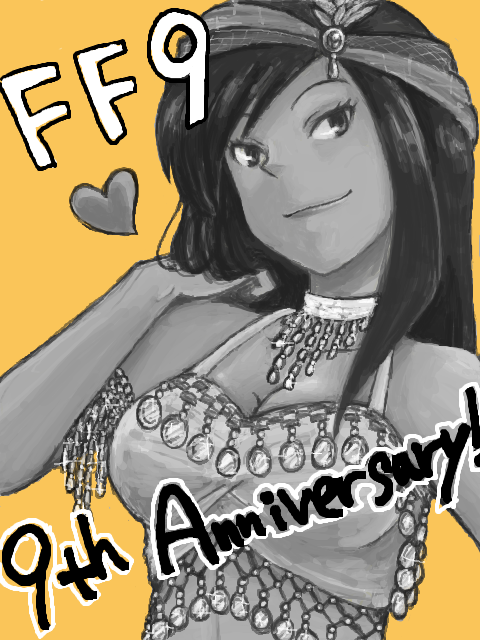 &lt;3 bandana bare_shoulders female final_fantasy final_fantasy_ix jewelry lani long_hair monochrome solo