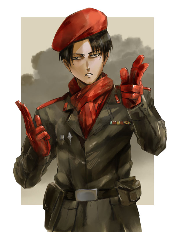 1boy black_hair hat levi_(shingeki_no_kyojin) metal_gear_solid military military_uniform revolver_ocelot revolver_ocelot_(cosplay) shingeki_no_kyojin solo uniform