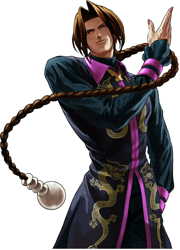 1boy braid brown_hair chinese_clothes duo_lon hand_in_pocket king_of_fighters king_of_fighters_xii long_hair low-tied_long_hair nail_polish official_art ogura_eisuke red_eyes single_braid snk solo very_long_hair