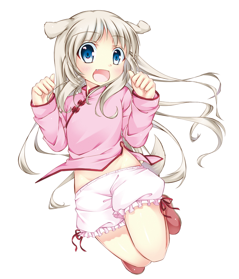 1girl animal_ears blonde_hair bloomers blue_eyes chinese_clothes dog_ears fang inumine_aya little_busters!! long_hair noumi_kudryavka solo underwear