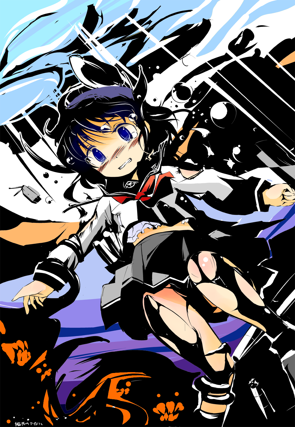 1girl ahoge akatsuki_(kantai_collection) asphyxiation blue_eyes blue_hair bubble drowning hair_ornament highres kantai_collection open_mouth pantyhose school_uniform serafuku sinking skirt tagme tentacles thigh-highs torn_clothes torn_pantyhose underwater wet wet_clothes zettai_ryouiki