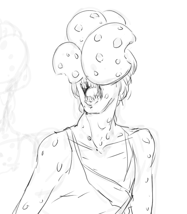 clicker_(the_last_of_us) cookie cookie_clicker eu03 food fusion monochrome open_mouth pun sketch tank_top teeth the_last_of_us