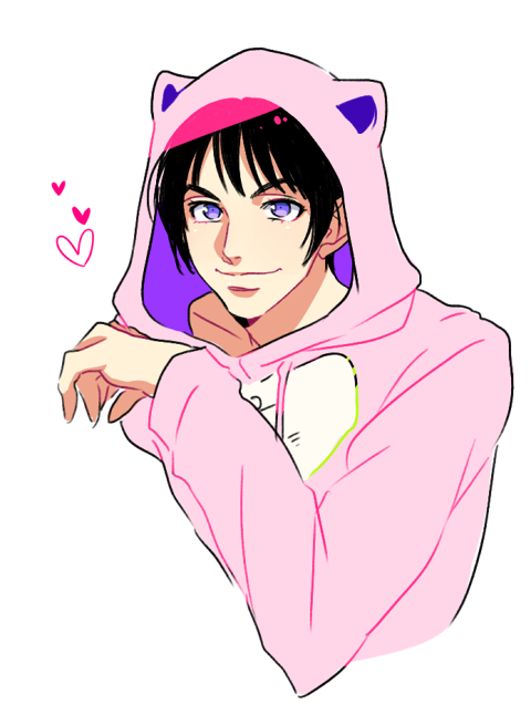 1boy animal_ears black_hair fake_animal_ears genderswap higashikata_daiya hood hoodie jojo_no_kimyou_na_bouken jojolion solo violet_eyes vldksltlah88