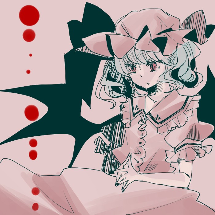 1girl bat_wings blue_hair hat komaku_juushoku red_eyes remilia_scarlet short_hair touhou wings