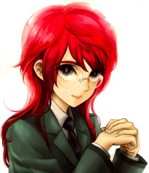 formal glasses hands hands_clasped michi_ta_(masquerade) necktie red_hair redhead school_uniform schoolgirl