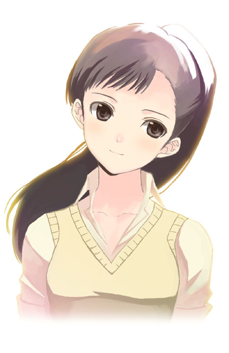 brown_hair head_tilt hijiri_ruka iwasaki_rio long_hair persona persona_3 persona_3_portable persona_e ponytail sweater_vest