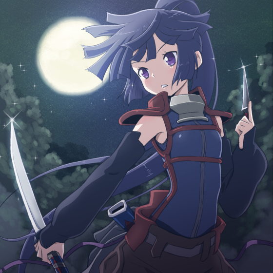 1girl akatsuki_(log_horizon) kunai log_horizon long_hair ponytail purple_hair short_sword solo sword violet_eyes weapon yazwo