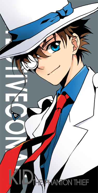 1boy blue_eyes brown_hair hat kaitou_kid magic_kaito mca_(dessert_candy) necktie short_hair smile