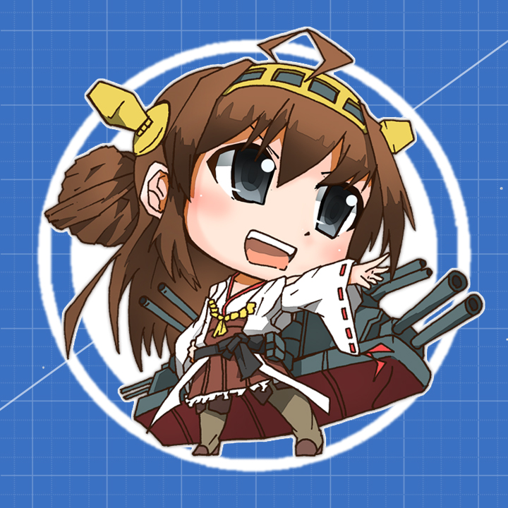 1girl ahoge boots brown_hair chibi double_bun hair_ornament hairband kantai_collection kongou_(kantai_collection) long_hair masamu_(leonore69) nontraditional_miko open_mouth personification pleated_skirt skirt solo thigh_boots thighhighs