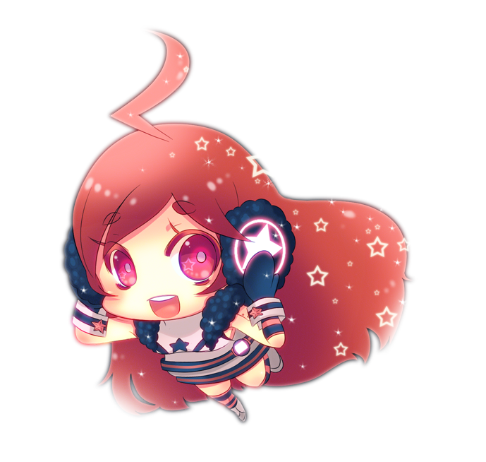 belt boots chibi d_(pixiv544157) dress earmuffs gloves hands_on_earmuffs hands_on_headphones headphones kneehighs long_hair miki_(vocaloid) mittens purple_eyes red_eyes red_hair redhead robot_joints sf-a2_miki simple_background smile socks solo star striped striped_gloves striped_kneehighs violet_eyes vocaloid wrist_cuffs