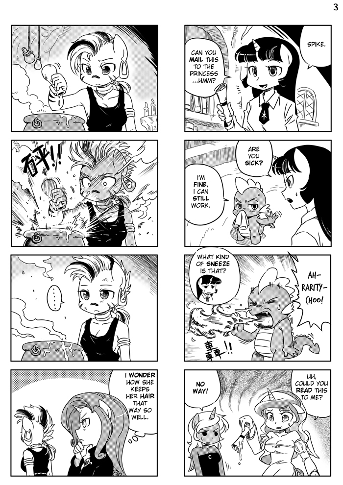 ... 4koma 5girls animal_ears breasts candle celestia_(my_little_pony) character_request cleavage closed_eyes comic constricted_pupils covering_mouth curly_hair dragon earrings english explosion facial_mark fire furry hand_on_another's_chin handkerchief horn jewelry large_breasts long_hair looking_at_another luna_(my_little_pony) monochrome mowhawk multiple_4koma multiple_girls my_little_pony my_little_pony_friendship_is_magic necktie open_mouth personification pot rarity scroll shepherd0821 siblings sisters smoke spike_(my_little_pony) sweatdrop tagme tank_top twilight_sparkle unicorn vial wings