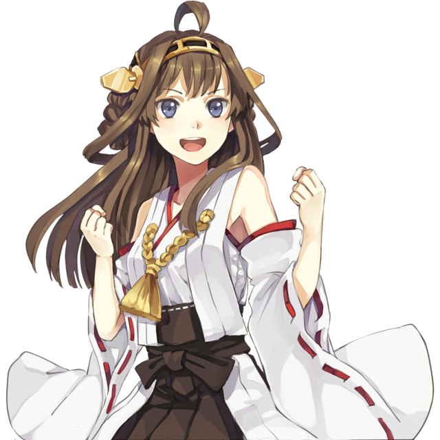 1girl ahoge black_eyes blush brown_hair detached_sleeves double_bun hairband hao_(patinnko) japanese_clothes kantai_collection kongou_(kantai_collection) long_hair personification simple_background smile solo transparent_background wide_sleeves