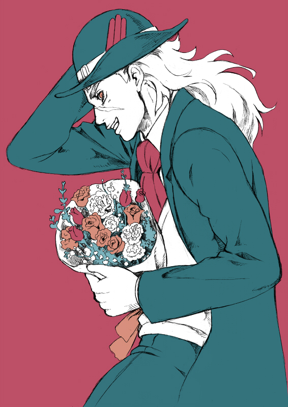 1boy bouquet bowler_hat chonorin flower hat jojo_no_kimyou_na_bouken robert_eo_speedwagon scar solo