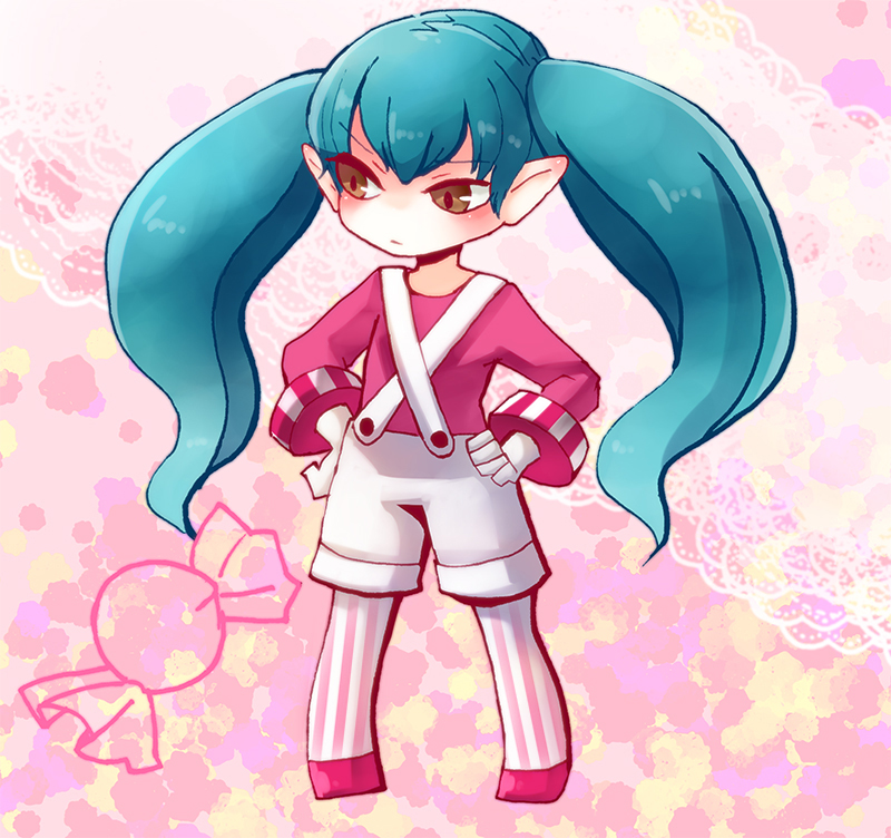alternate_costume blue_hair candy league_of_legends long_hair mizoreame pantyhose pointy_ears poppy twintails yordle
