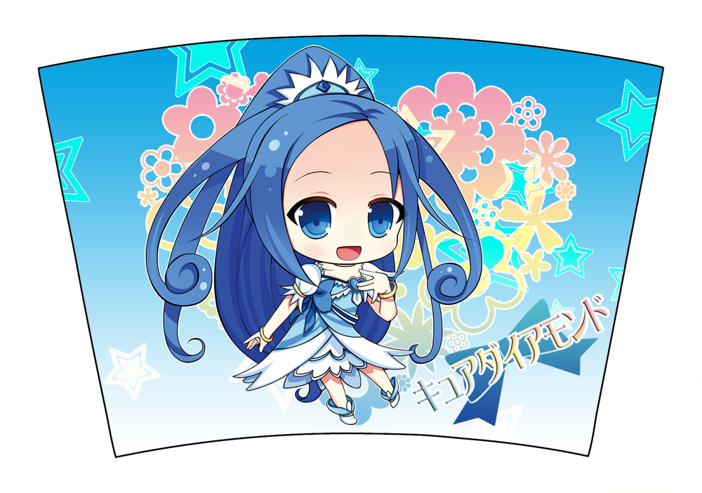 blue_eyes blue_hair chibi cure_diamond dokidoki!_precure flower hishikawa_rikka long_hair magical_girl ponytail smile stars