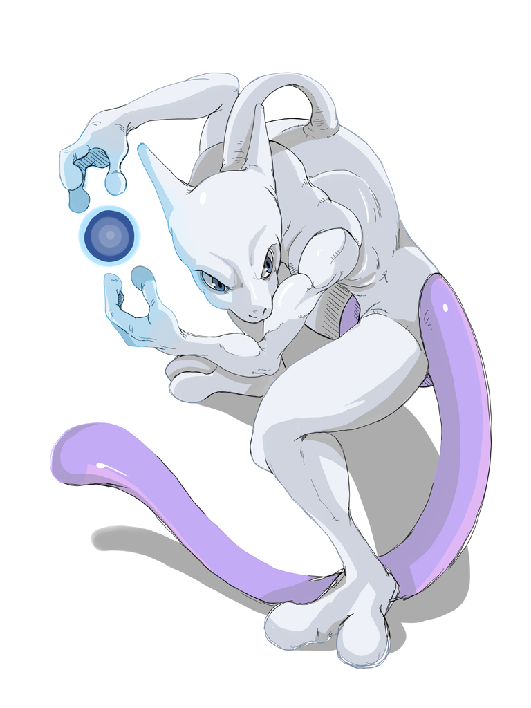 41_(taskmaster41) blue_eyes charging energy_ball mewtwo muscle no_humans pokemon pokemon_(creature) solo tail