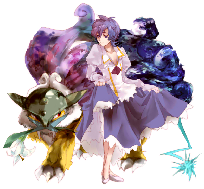 alternate_costume dress flower lila_(pokemon) mirrrrr nintendo pokemon pokemon_(game) pokemon_rse purple_hair raikou skirt skirt_lift