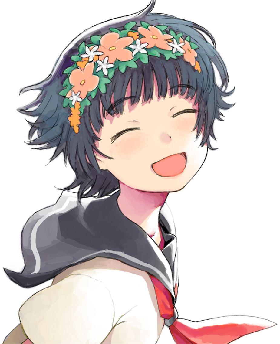 closed_eyes flower hair_flower hair_ornament head_wreath hijiri_rei school_uniform serafuku smile solo to_aru_kagaku_no_railgun to_aru_majutsu_no_index uiharu_kazari