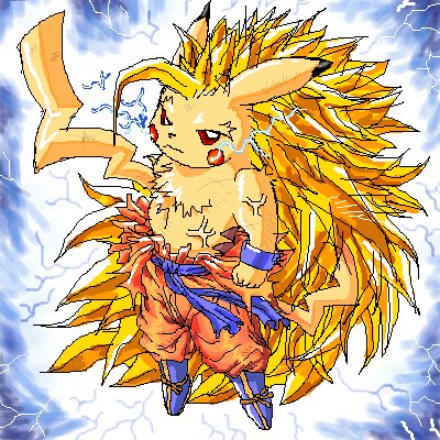 dragonball dragonball_z electricity nintendo parody pikachu pokemon red_eyes super_saiyan veins