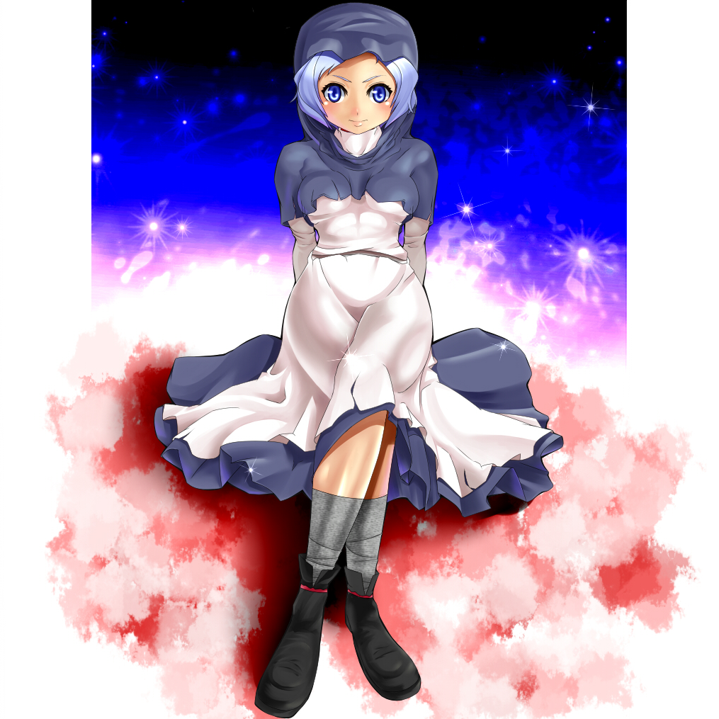 blue_hair cloud clouds hood jewelry kumoi_ichirin short_hair solo touhou umigarasu_(artist) umigarasu_(kitsune1963)