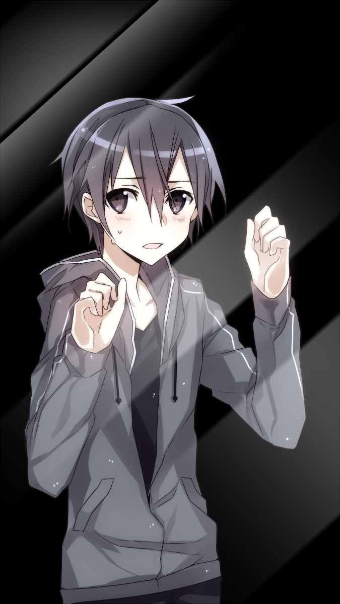 1boy against_glass black_eyes black_hair highres hooded_jacket hoodie jacket jianmo_sl kirito male short_hair sword_art_online