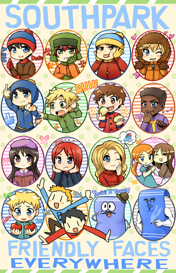 &gt;:( &gt;_&lt; 5girls 6+boys anger_vein apple bags_under_eyes beanie beret black_hair blonde_hair blue_eyes book brown_eyes brown_hair catchphrase censored_text character_request chibi child cigarette closed_eyes coat copyright_name craig_tucker dark_skin dress dual_persona eating english eric_cartman everyone facial_hair flying_sweatdrops food frown fruit gloves green_eyes hamster hat heart hoodie kataro kenny_mccormick kyle_broflovski long_hair low_twintails middle_finger multiple_boys multiple_girls mustache open_mouth orange_hair parted_lips profanity redhead ribbed_sweater ruby_tucker shoes smile smoke south_park stan_marsh striped striped_background sweater taco tagme thought_bubble thumbs_up token_black tongue tongue_out towelie turtleneck tweek_tweak twintails violet_eyes wendy_testaburger wink
