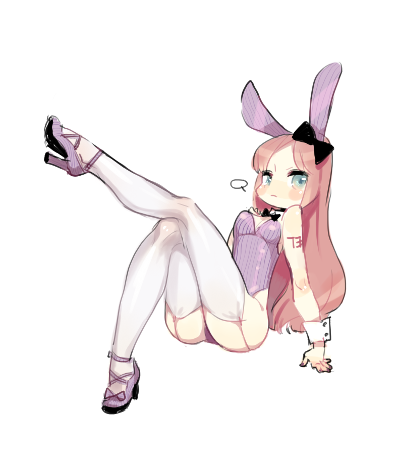 1girl animal_ears blue_eyes bluerancel bowtie bunnysuit detached_collar genderswap long_hair namine_ritsu rabbit_ears redhead solo thighhighs utau wrist_cuffs