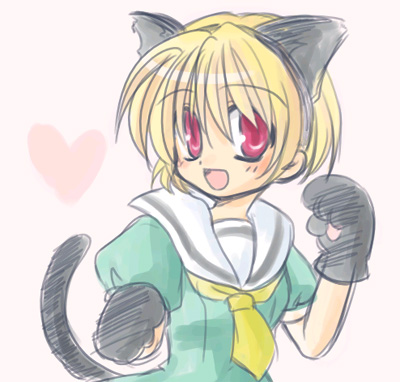 blonde_hair dress gloves higurashi_no_naku_koro_ni nekomimi red_eyes satoko_houjo seifuku short_hair necktie