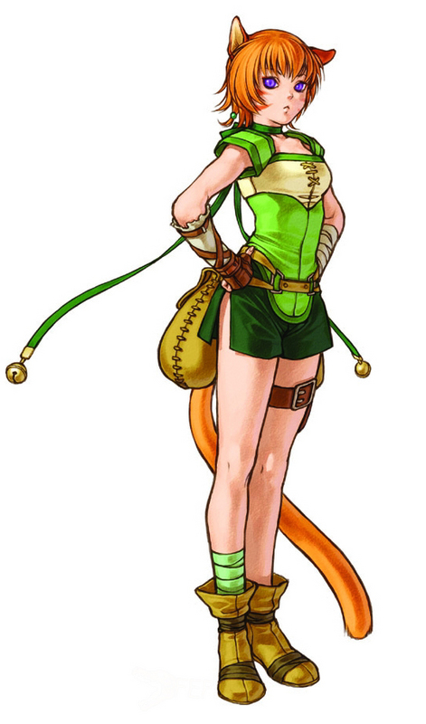 1girl bandages bangs bell cat_ears catgirl choker closed_mouth collar facial_mark female fire_emblem full_body game green_choker green_neckwear green_shorts hands_on_hips lethe nekomimi official_art orange_hair redhead rethe shoes short_hair short_sleeves shorts side_slit simple_background solo standing tail thigh_strap violet_eyes white_background