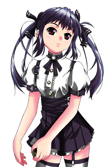 1girl blush kooh loli long_hair pangya skirt thigh_highs twintails