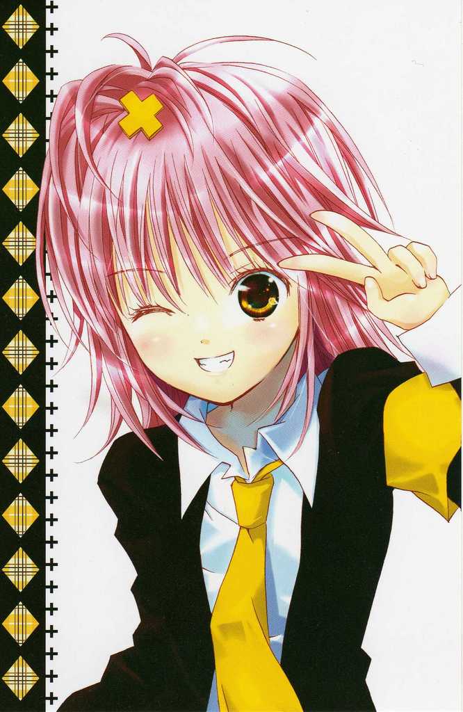 happy hinamori_amu loli long_hair necktie peach-pit pink_hair school_uniform shugo_chara! uniform wink