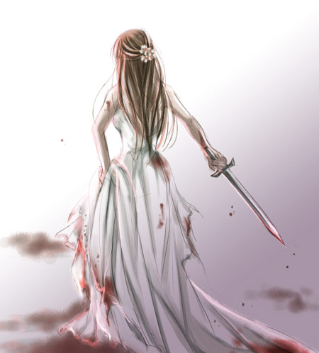 blood dress flower long_hair odessa_silverberg redhead sgn suikoden suikoden_i sword wedding_dress
